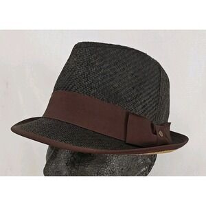 Stetson Fedora Hat Men's S/M Brown Woven Straw Trilby Style‎ with Ribbon Band